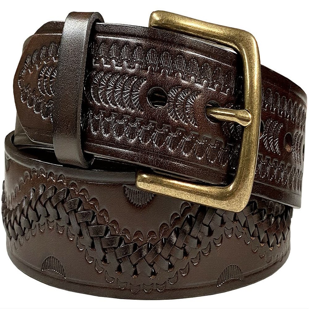 2286 Western Hand-Woven Braided Genuine Full Grain Leather Belt 1-1/2"(38mm) Wide (Brown, 42)