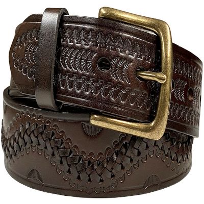 2286 Western Hand-Woven Braided Genuine Full Grain Leather Belt 1-1/2"(38mm) Wide (Brown, 40)