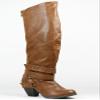 Qupid Priority-32 Strappy Knee High Boot, Cognac Distress PU, 6.5 view 2