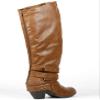 Qupid Priority-32 Strappy Knee High Boot, Cognac Distress PU, 6.5 view 3