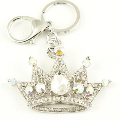 Silver Tone Crown Hook Click Keychain Keyring Charm