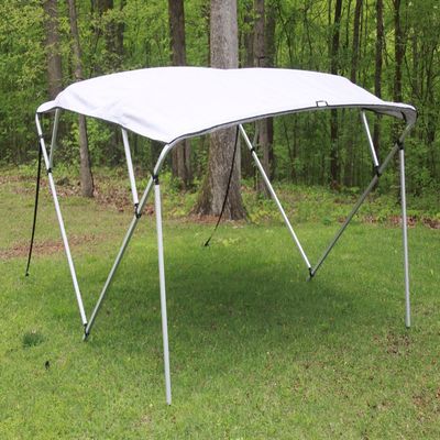 Vortex Direct Grey/Gray Fabric Square Tube Frame 4 Box Bimini Top 10' Long, 97"-103" Wide, 54" Tall