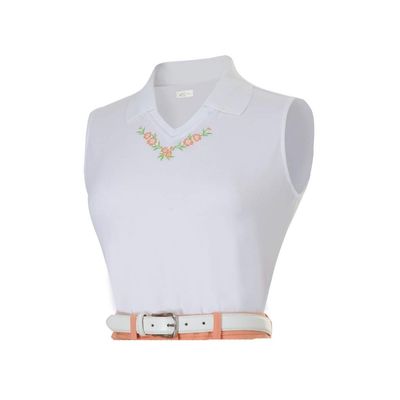 Monterey Club Women's Performance Solid Sleeveless Top #2147 (White/Coral Reef, Small)