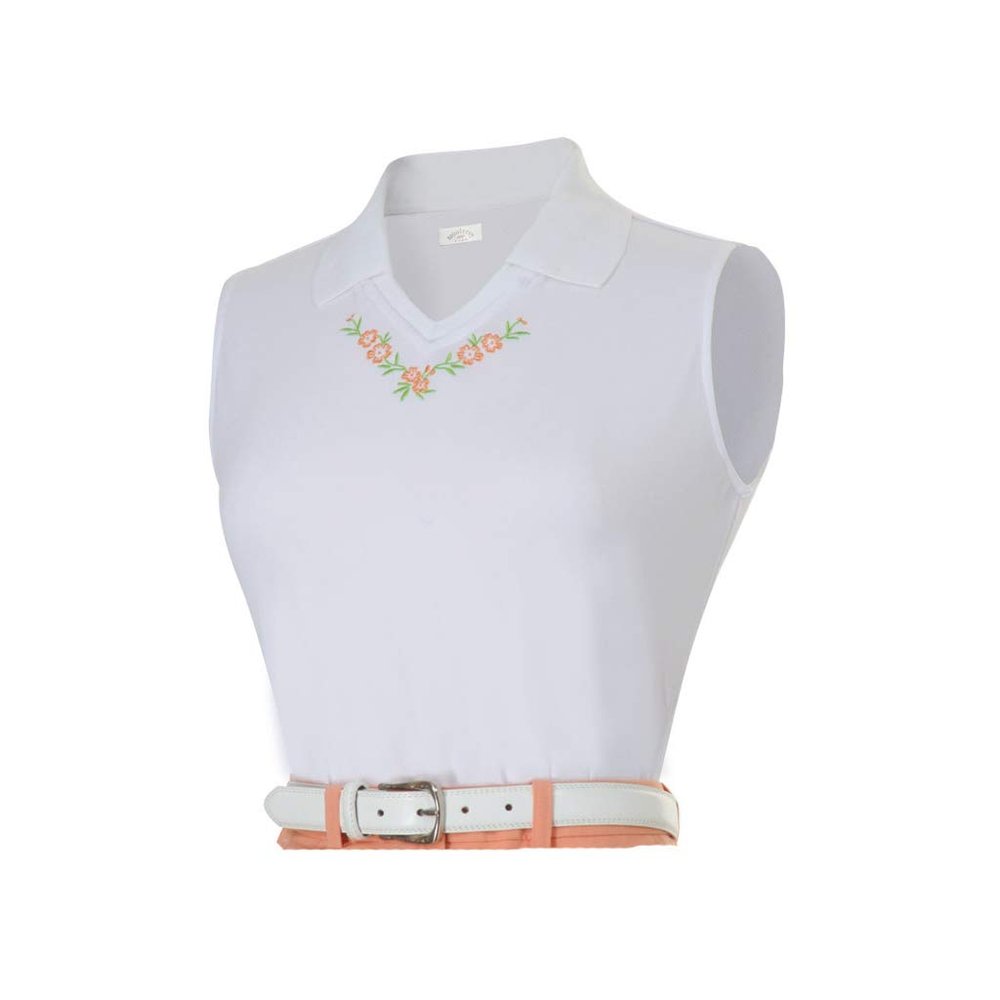 Monterey Club Women's Performance Solid Sleeveless Top #2147 (White/Coral Reef, Small)