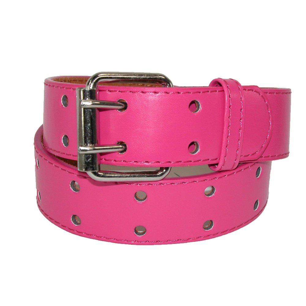CTM Girls Two Hole Perforated Leather Jean Belt, Dark Pink/Large(26-28)