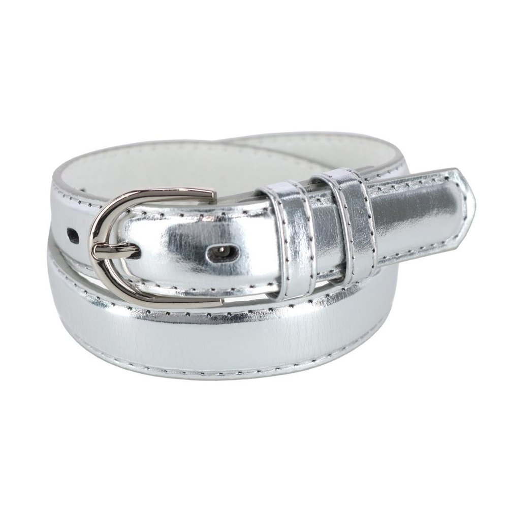 CTM Girls Basic Leather Dress Belt, Silver, Medium(22-24 inches)