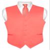 Vesuvio Napoli Men's Dress Vest & NeckTie Solid CORAL PINK Color Neck Tie Set sz S view 1