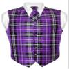 Vesuvio Napoli Men's Plaid Design Dress Vest & NeckTie Purple Black White Neck Tie Set XL view 1