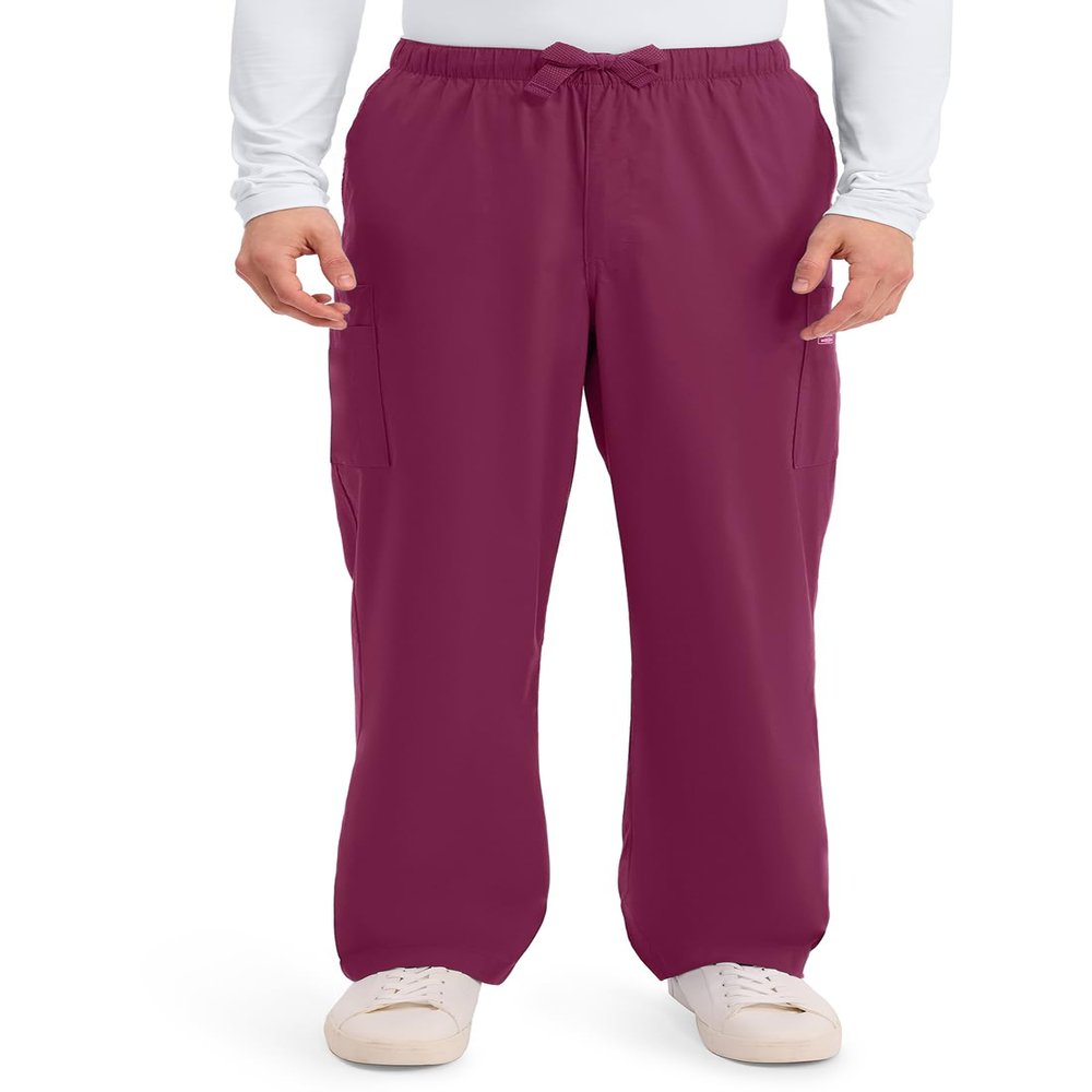 Cherokee Traditional Fit Cargo Scrub Pants for Men with Elastic Waistband 4243, L, Wine