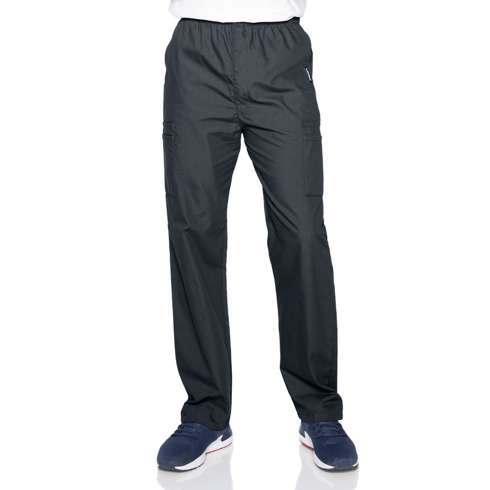 Landau Essentials Relaxed Fit 7-Pocket Elastic Cargo Scrub Pants for Men 8555 Graphite