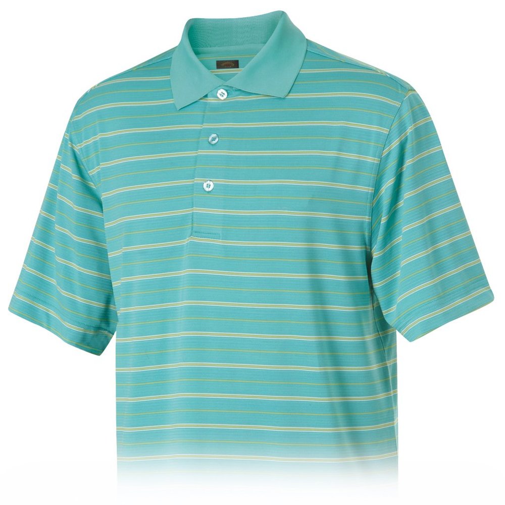 Monterey Club Men's Chase Multi Stripe Texture Polo Shirt #1609 (Turquoise/White, Small)