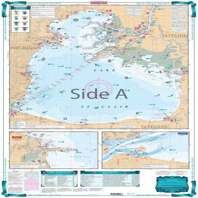 Waterproof Charts, Lake Fishing, 29F Lake St. Clair, Easy-to-Read, Large Print, Waterproof Paper, Tear Resistant, Printed on Two Sides, 2 Charts in 1, NOAA Charts