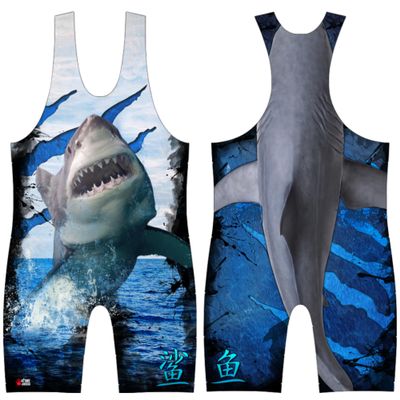 4 Time All American Sublimated Wrestling Singlet  Stitched & Durable Mens Singlet  Singlet for Wrestling, MMA & Powerlifting Wrestling Singlet Youth Boys (Shark, XS 71-90 lbs.)