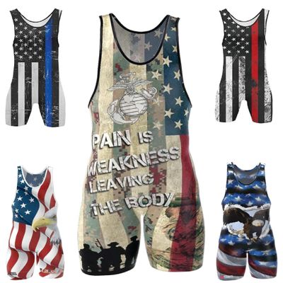 4 Time All American Sublimated Wrestling Singlet  Stitched & Durable Mens Singlet  Singlet for Wrestling, MMA & Powerlifting Wrestling Singlet Youth Boys (XXXS/YM 41-50 lbs., US Marines)