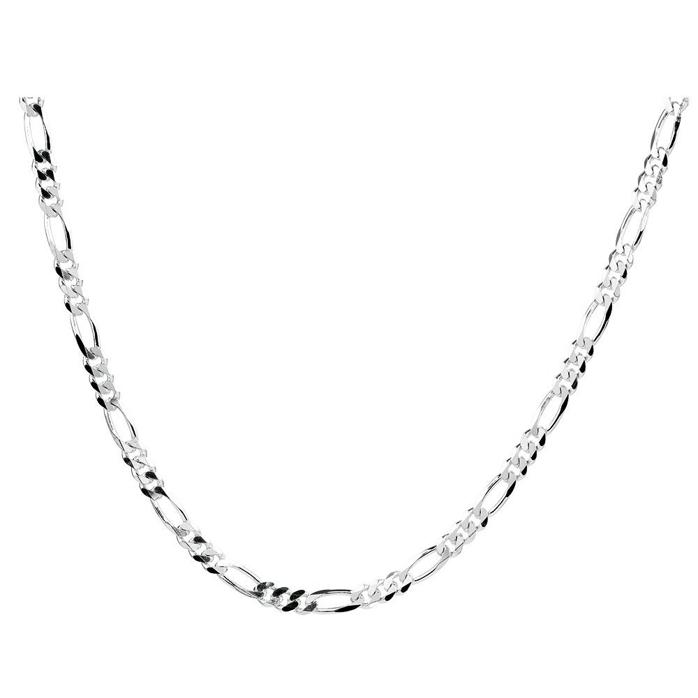 1mm thick solid sterling silver 925 Italian diamond cut FIGARO curb link style chain necklace chocker bracelet anklet - 15, 20, 25, 30, 35, 40, 45, 50, 55, 60, 65, 70, 75, 80, 85, 90, 95, 100cm
