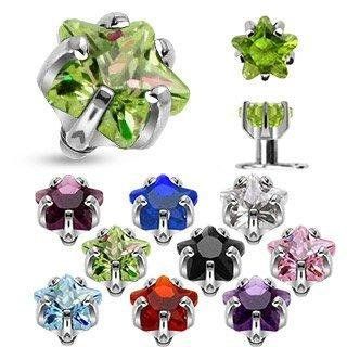 316L Surgical Steel Internally Threaded Prong Set Star Gem Dermal Top 3mm 14g