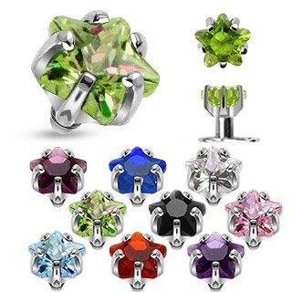 316L Surgical Steel Internally Threaded Prong Set Star Gem Dermal Top 3mm 14g