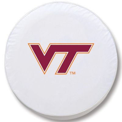 Virginia Tech University Tire Cover - Size I - (28"x8") on White Vinyl