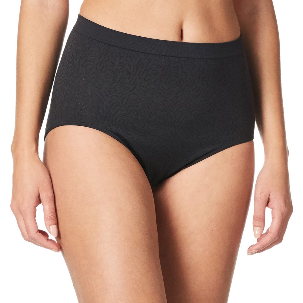 Bali Women's Comfort Revolution Seamless Brief Panty,Black Damask,6/7