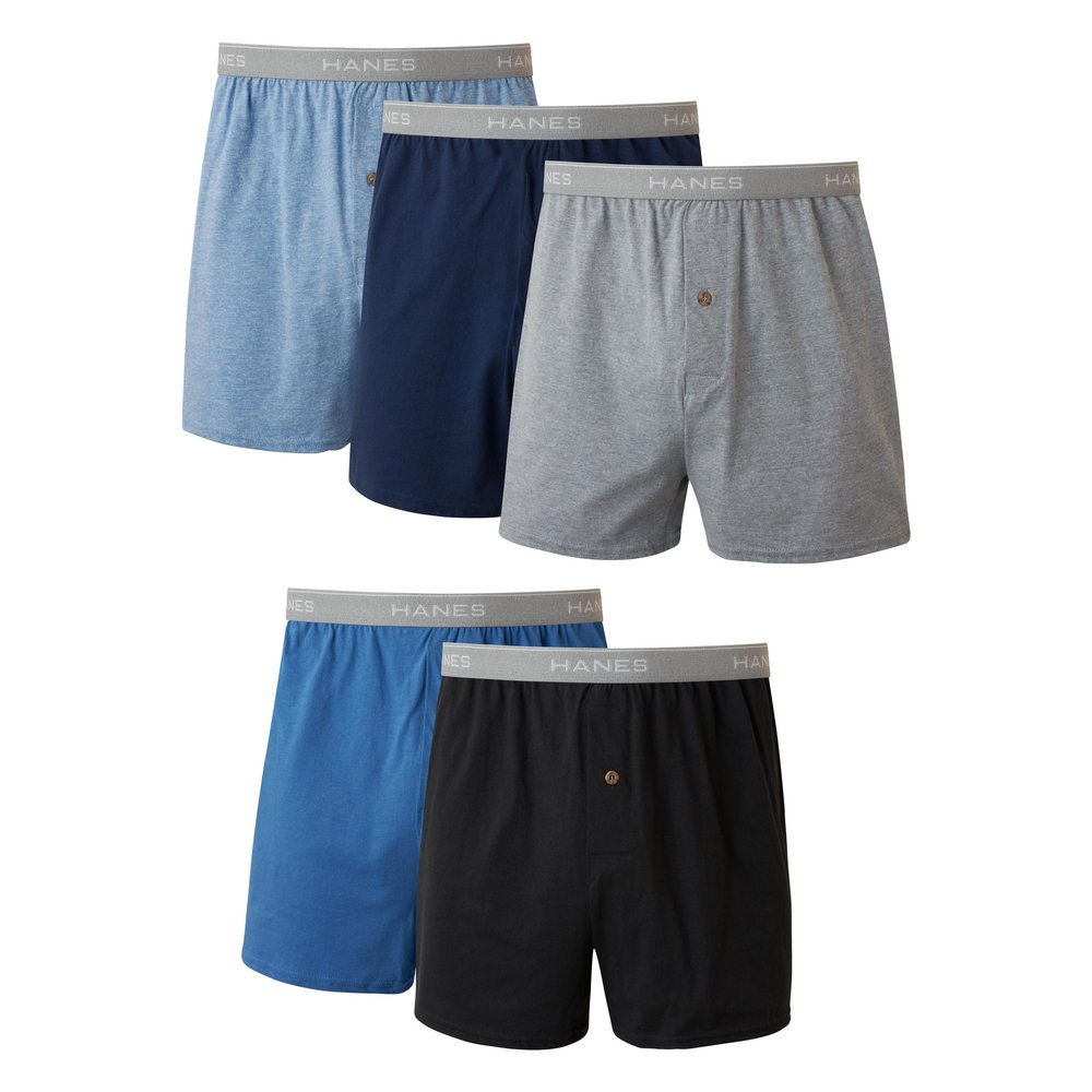 Hanes mens Exposed Waistband Knit - Multiple Packs Available boxer shorts, Assorted (Pack of 5), X-Large US