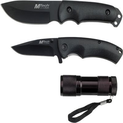 MTECH USA MT-473B Combo Knife Set 9-Inch/4.5-Inch, Black/Green