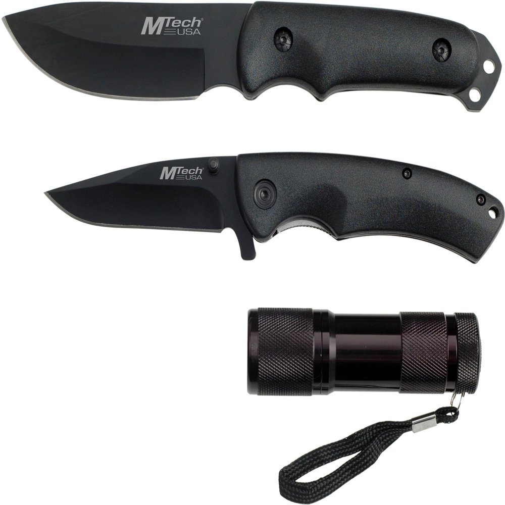 MTECH USA MT-473B Combo Knife Set 9-Inch/4.5-Inch, Black/Green