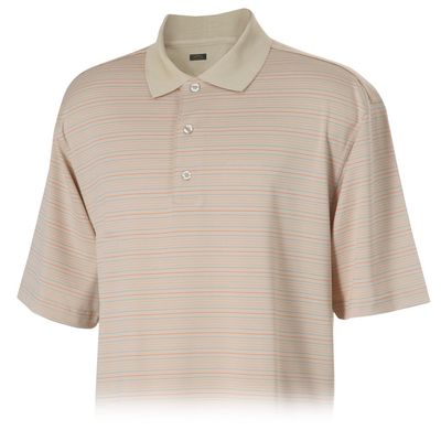 Monterey Club Men's Archibald Multi Stripe Texture Polo Shirt #1610 (Khaki/Melon, Small)