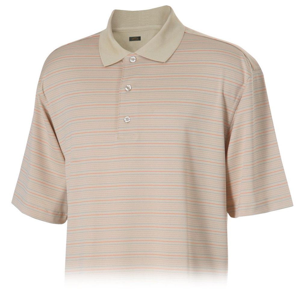 Monterey Club Men's Archibald Multi Stripe Texture Polo Shirt #1610 (Khaki/Melon, Small)