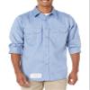 Bulwark Flame Resistant 6 oz Cotton/Nylon Excel FR ComforTouch Regular Uniform Shirt with Straight Back Yoke, Topstitched Cuff, Light Blue, Large view 3