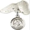 Jewels Obsession Baby Badge with St. Agnes of Rome Charm and Baby Boots Pin | Sterling Silver Baby Badge with St. Agnes of Rome Charm and Baby Boots Pin - Made In USA view 1