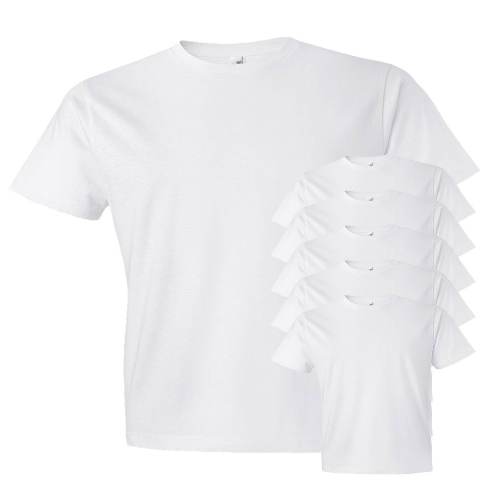Anvil Men's Seamed Crewneck Fashion-Fit T-Shirt, White, LARGE. ( Pack6 )