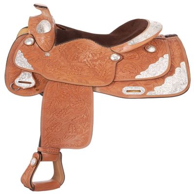 Tough 1 Classic Oak Silver Show Saddle, Light Oil, 15 1/2-Inch