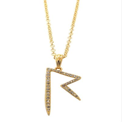NYFASHION101 Pave Celebrity Style Initial R Pendant 3mm 18" Link Chain Necklace in Gold-Tone