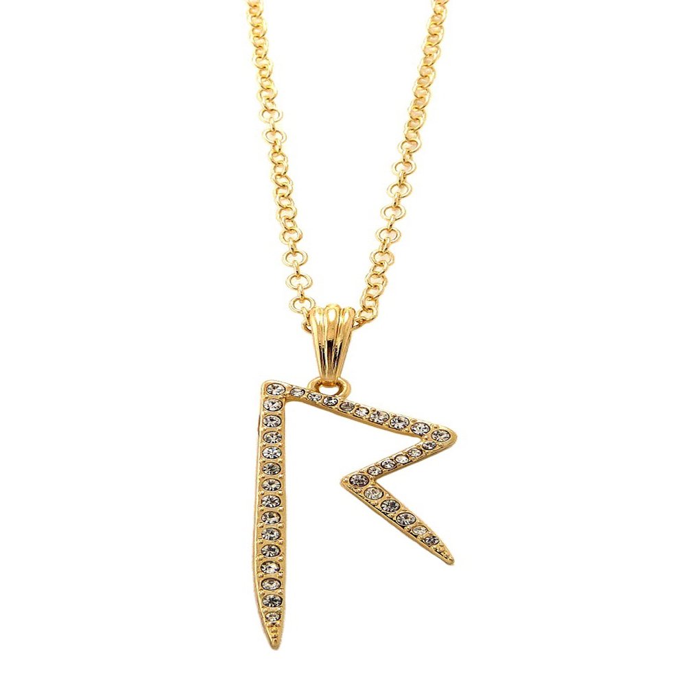 NYFASHION101 Pave Celebrity Style Initial R Pendant 3mm 18" Link Chain Necklace in Gold-Tone
