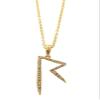 NYFASHION101 Pave Celebrity Style Initial R Pendant 3mm 18" Link Chain Necklace in Gold-Tone view 1