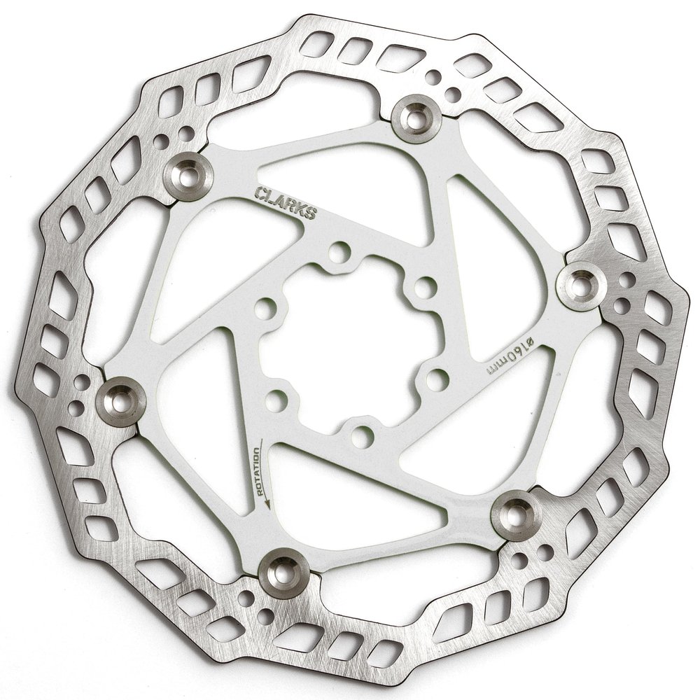 Clarks 160mm White Floating Rotor - Universal Stainless Steel Rotor with Alloy Carrier for Brake Systems on Mountain Bikes (MTB), Hybrid and Road Bikes