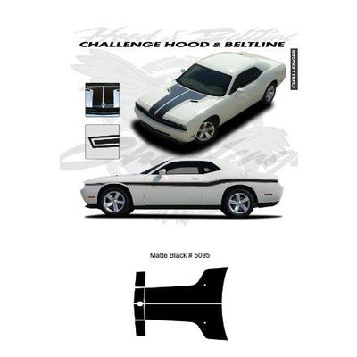 CarBeyondStore Dodge Challenger 2010 to 2011 Matte Black Hood Stripes Graphic Kit