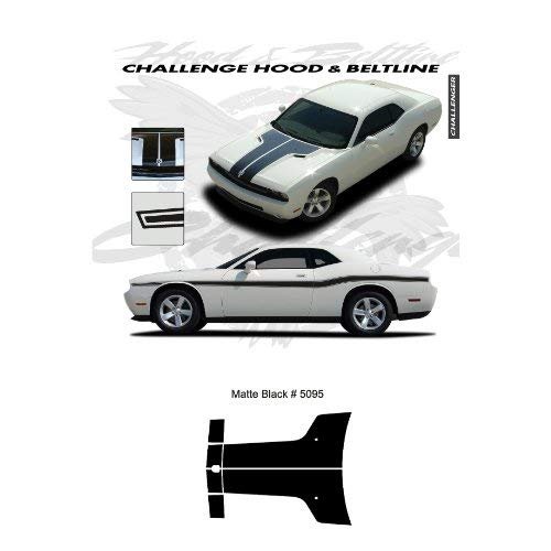 CarBeyondStore Dodge Challenger 2010 to 2011 Matte Black Hood Stripes Graphic Kit