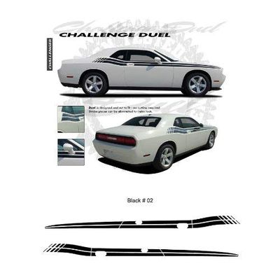 CarBeyondStore Compatible with Dodge Challenger 2008 to 2010 Gloss Black Duel Side Stripes Graphic Kit