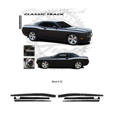 CarBeyondStore, Compatible with - Dodge Challenger 2011 up Gloss Black Track Style Side Stripes Graphic Kit