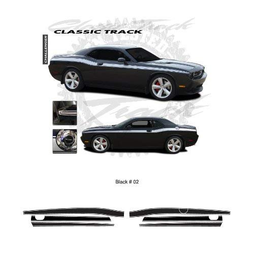 CarBeyondStore, Compatible with - Dodge Challenger 2011 up Gloss Black Track Style Side Stripes Graphic Kit