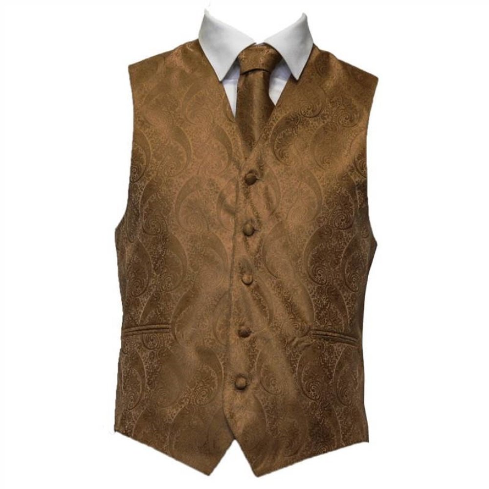 Amanti - Men's 4pc Set Paisley Tuxedo Vest - Light Brown, XX-Large