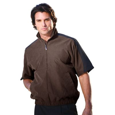 Monterey Club Men's Peached Microfiber Suede 1/2 Zip Raglan Windshirt #1781 (Coffee/Black, Medium)