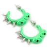 Teen Skulls and Spikes Small Hoop Earrings in Neon Green (Silver Tone) - 30mm Width view 2