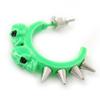 Teen Skulls and Spikes Small Hoop Earrings in Neon Green (Silver Tone) - 30mm Width view 4