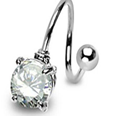 Body Accentz 316L Surgical Steel Twist Spiral Prong Set Round 7mm CZ Solitaire 14 Gauge Belly Button Ring