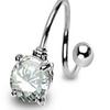 Body Accentz 316L Surgical Steel Twist Spiral Prong Set Round 7mm CZ Solitaire 14 Gauge Belly Button Ring view 1