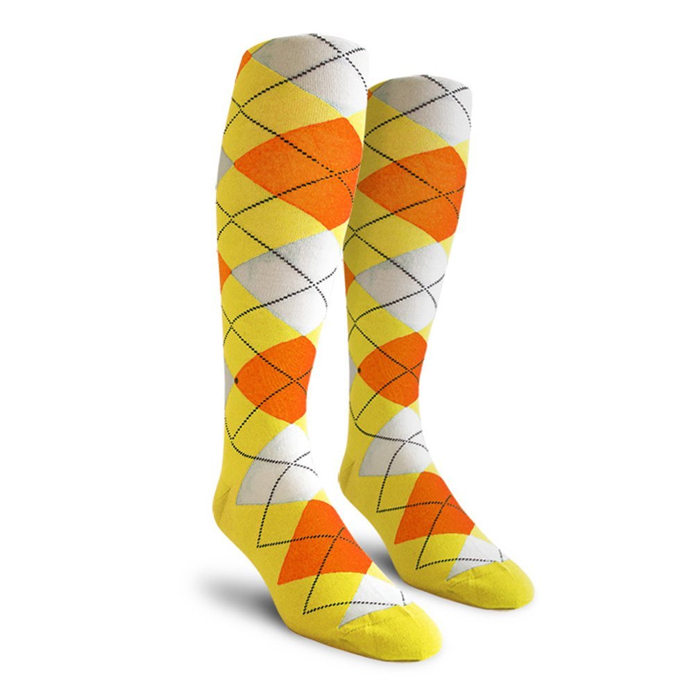 Golf Knickers Colorful Knee High Argyle Cotton Socks For Men Women and Youth - TTT: Yellow/Orange/White - Mens