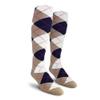 Golf Knickers Colorful Knee High Argyle Cotton Socks For Men Women and Youth - H: Taupe/Navy/White - Ladies view 1