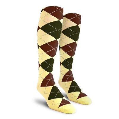 Golf Knickers Colorful Knee High Argyle Cotton Socks For Men Women and Youth - J: Butter/Olive/Brown - Ladies